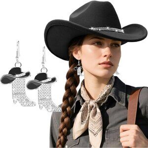 Women's Black Western with Braided Band Buckle Classic Fedora Felt Cowboy Hat